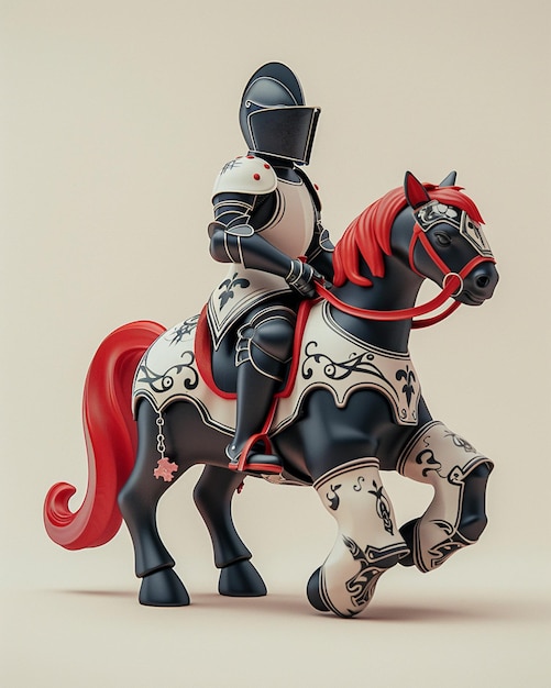 een 3D gestileerd ridder personage jousting op een speelgoed paard