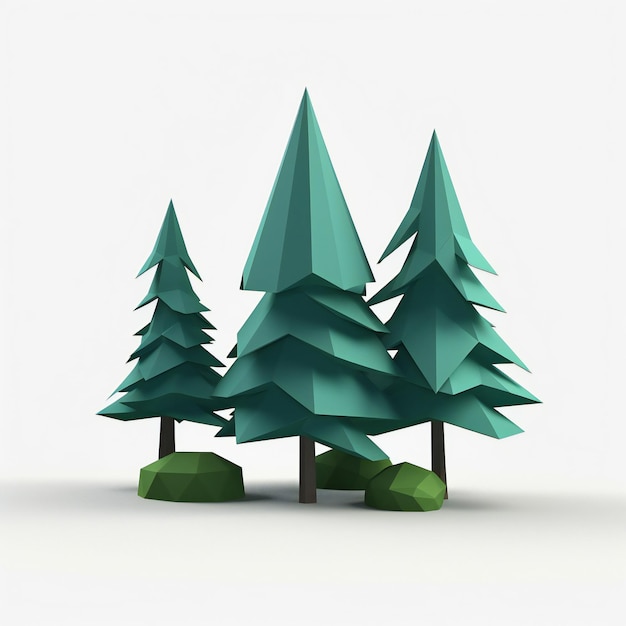 Een 3D low poly-ontwerp van pijnbomen