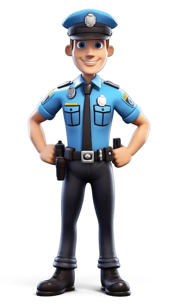 Een 3D mannelijke politieagent cartoon personage in uniform generatieve ai