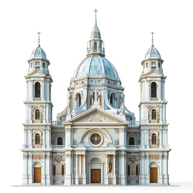 Foto een 3d-miniatuur van de basiliek op een witte achtergrond