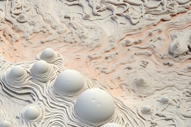 Een 3D-model van een landschap met veel witte cirkels.