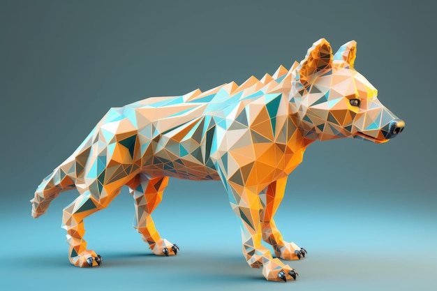 Een 3D-model van een wolf met driehoeken erop