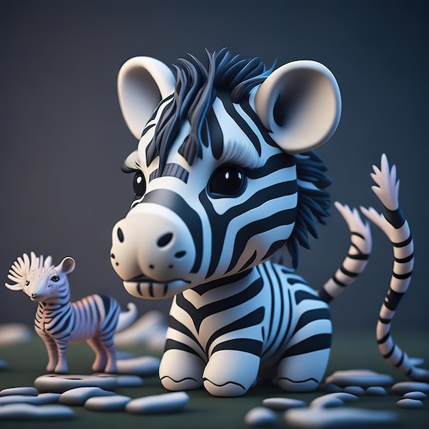 Een 3D-model van een zebra en een zebra