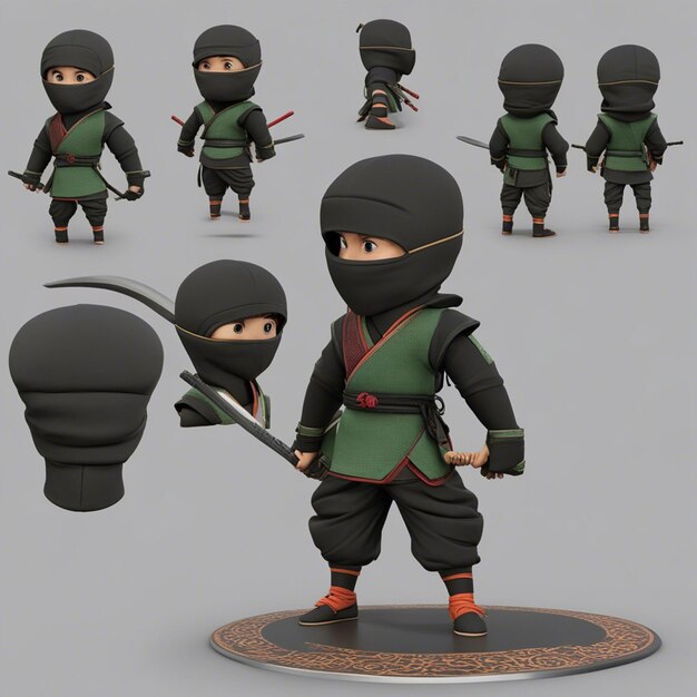 Foto een 3d-ninja cartoon game karakter jongen met een duidelijke witte achtergrond