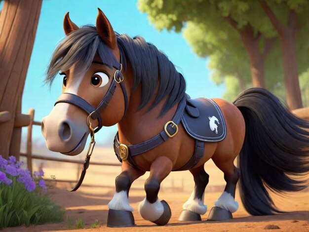 Foto een 3d-paard cartoon personage