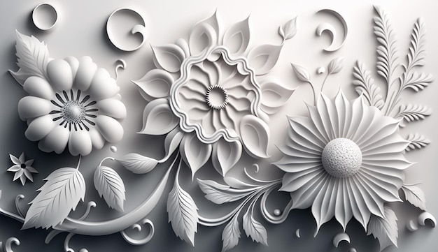 Een 3D-papierkunst met bloemen en het woord g erop