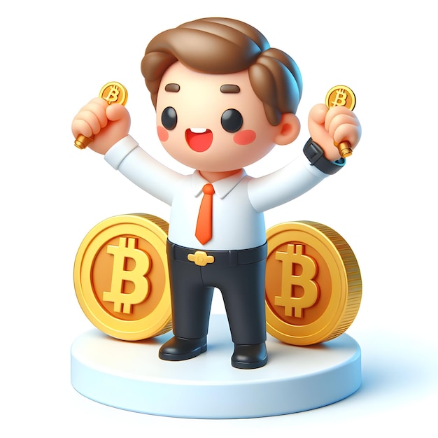 Een 3D platte icoon belegger Crytocurrency concept gelukkig Een handelaar het aanpassen van zijn crypto trading strategie b