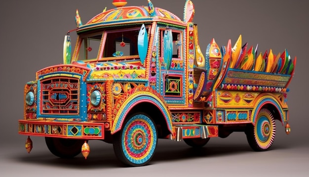 Foto een 3d-poster met een minimalistische pakistaanse truck art horn