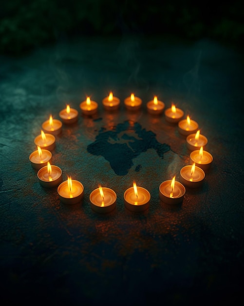 een 3D-poster met kaarsen gerangschikt om het Earth Hour-logo te vormen