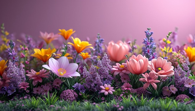 een 3D-postkaart die de essentie van de lente vastlegt met bloeiende bloemen een 3D-postkaart die de esse vastlegt