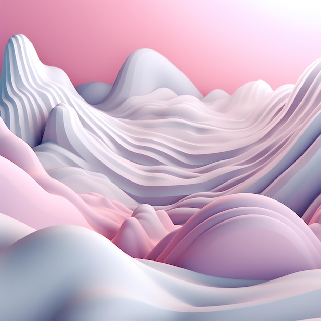 Een 3d roze en witte abstracte achtergrond met een bergketen