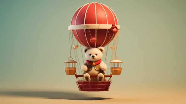 Een 3D-teddybeer in een heteluchtballon gemaakt van kleinere ballonnen