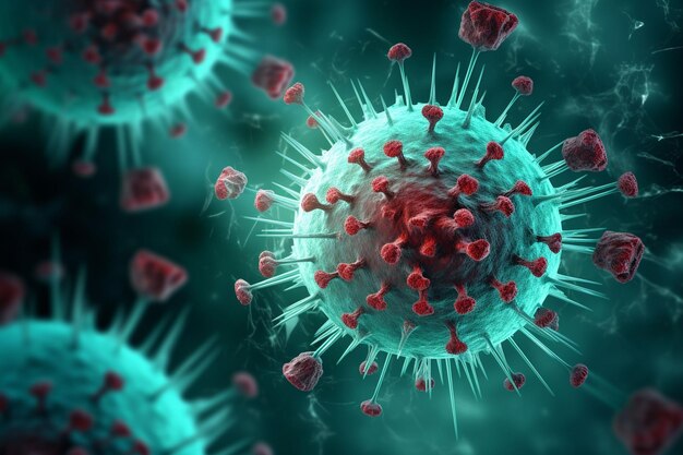 Foto een 3d-virus wordt weergegeven op een blauwe achtergrond