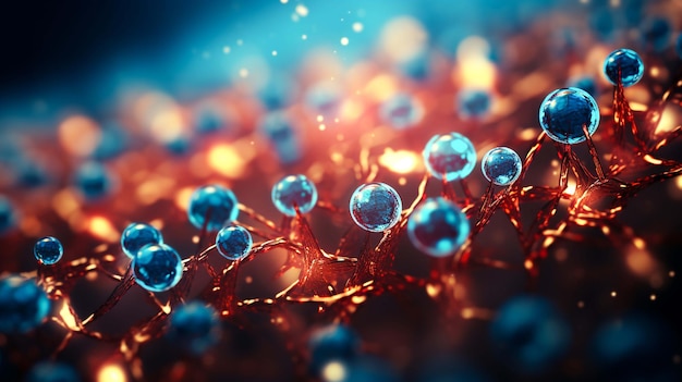 Een 3D-visualisatie van een medische achtergrond met abstracte viruscellen en DNA-strengen gegenereerde AI