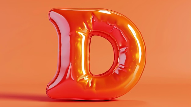 Een 3D-weergave van een opgeblazen ballon in de vorm van de letter D tegen een overeenkomstige achtergrond