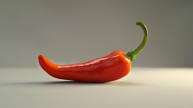 Een 3D-weergave van een rode chili peper op een witte achtergrond De peper is glad en glanzend en het licht wordt ervan gereflecteerd