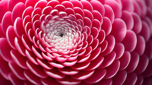 Een 3D-weergave van een roze bloem met een wit midden met bloemblaadjes die naar binnen en naar buiten zijn gekruld en lijken op een dahlia of chrysanthemum