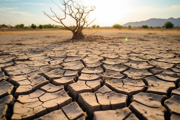 Foto een aangrijpend beeld van een uitgedroogd landschap tijdens