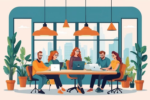 Een aanpasbare platte illustratie van coworking