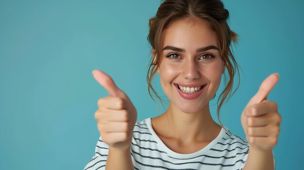 Een aantrekkelijk portret van een jonge vrouw met haar vinger die naar je wijst op een schone achtergrond