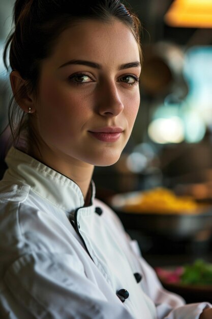 Foto een aantrekkelijke jonge vrouwelijke kok die culinaire expertise en passie uitstraalt.