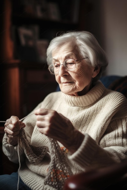 Een aantrekkelijke vrouw om thuis te zitten en te breien