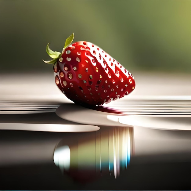 Foto een aardbei met een groen blad erop.