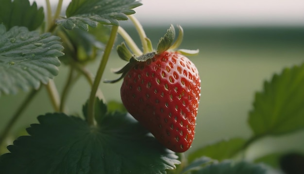 Foto een aardbei op de stengel