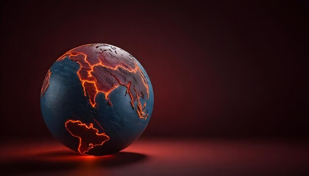 een aardbol met de aarde in het rood verbrand