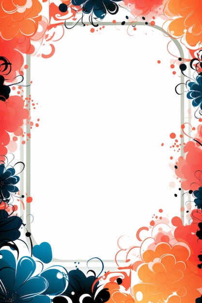 Foto een abstract bloemenframe met oranje en blauwe bloemen