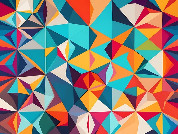een abstract geometrisch patroon dat lijkt op een levendig mozaïek met verschillende vormen