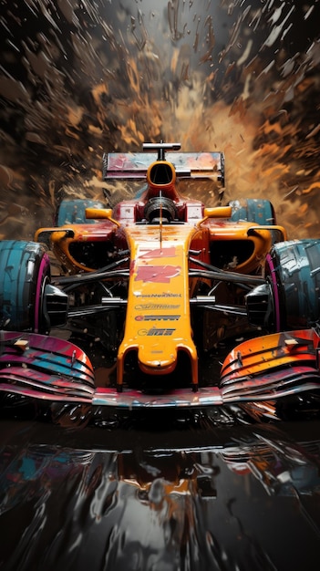 Een abstract impressionistisch schilderij van een Formule 1-auto die over een circuit racet met Generative AI