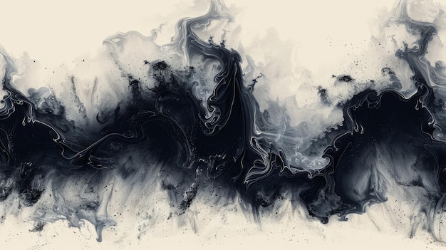 Een abstract kunst landschap banner ontwerp met penseelstreek waterverf textuur modern met een zwarte en witte marmer textuur
