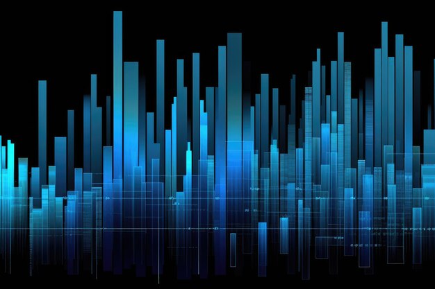 Een abstract ontwerp met kruisende lijnen op een donkerblauwe achtergrond Collage kunst van verschillende aandelenmarkt grafieken AI gegenereerd