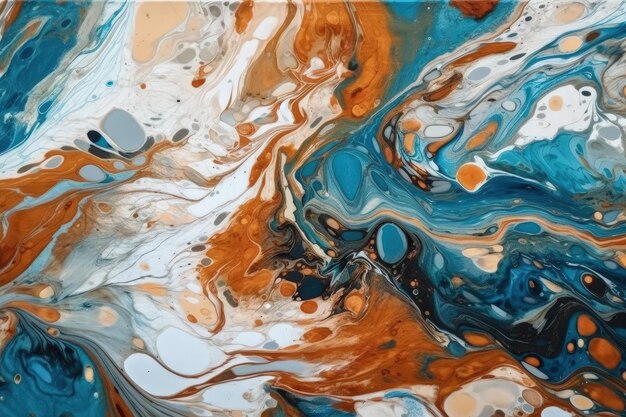 Een abstract schilderij met blauwe, oranje en witte kleuren Generatieve AI