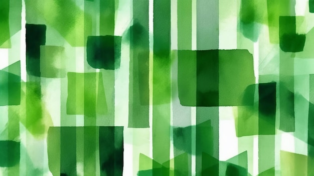 Een abstract schilderij met groene vierkanten en rechthoeken Generatieve ai