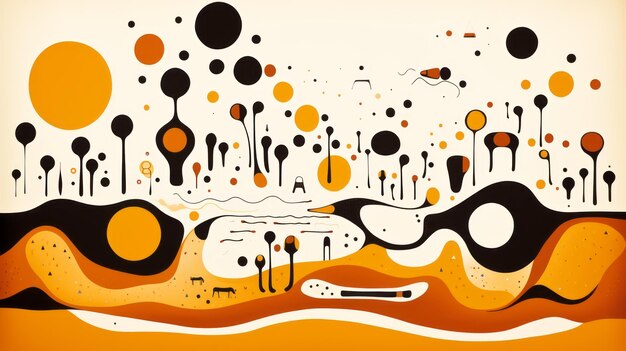 Foto een abstract schilderij met oranje zwart-witte vormen