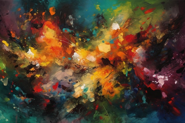 Een abstract schilderij van kleurrijke kleuren op een zwarte achtergrond generatieve AI