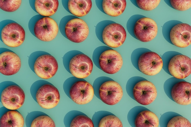Een abstracte achtergrond bestaande uit patronen van rode appels op een turquoise achtergrond 3D renderen