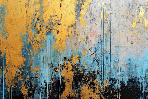 Een abstracte afbeelding van gouden blauwe en zwarte kleur geschilderd op achtergrond aigx