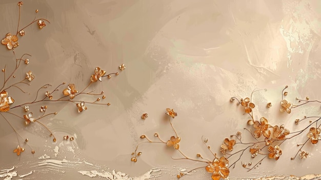 Een abstracte artistieke achtergrond met bloemen takken vogels en gouden penseelstreken Een moderne kunst achtergrond met grijs behang poster kaart muurschildering en muurkunst