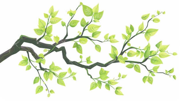 Een abstracte botanische platte moderne illustratie van een bladboom voorjaarsbosplant Groene bladeren op de takken en stam van de boom Bladwisselende houtvegetatie in de zomer