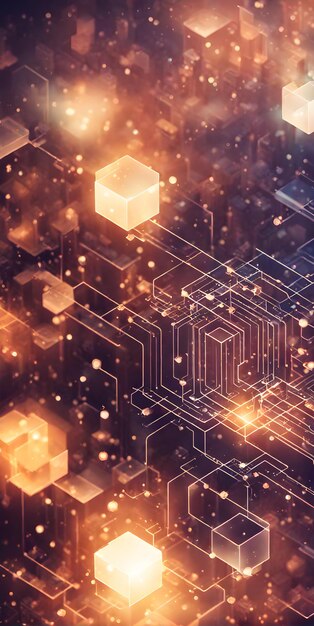 Een abstracte compositie met elementen van financiële technologie met zachte bokeh en selectieve elementen