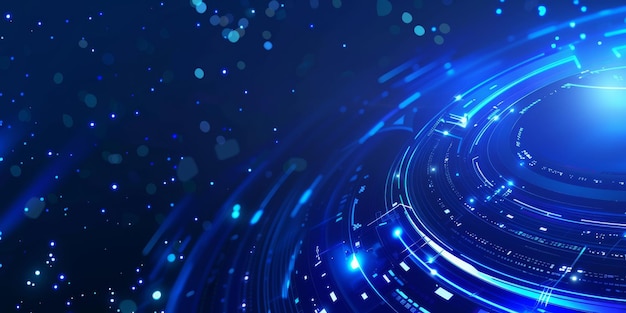 Een abstracte digitale achtergrond met gloeiende blauwe lichten en cirkelvormige patronen