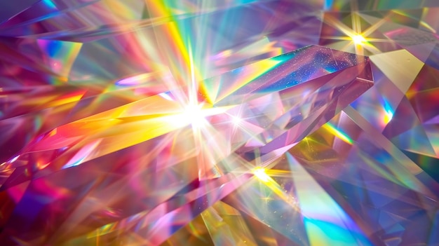 Foto een abstracte halo zon achtergrond met regenboog prisma licht kristal glas overlay textuur hologram flare met vonken en iriserende schittering magisch effect holografisch brekingsfilter op transparant