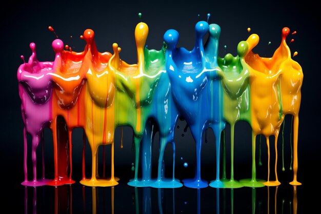 Foto een abstracte regenboog met water dat erover druppelt in de stijl van smilecore inktvlekken aangrijpend