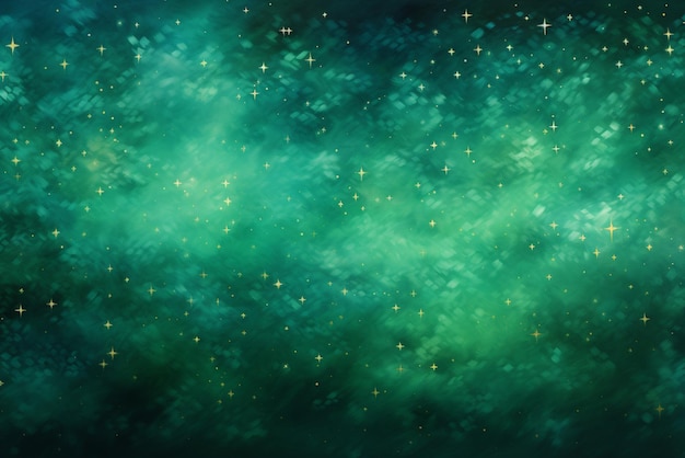 een abstracte smaragdgroene achtergrond met gloeiende lichten en glanzende sterren