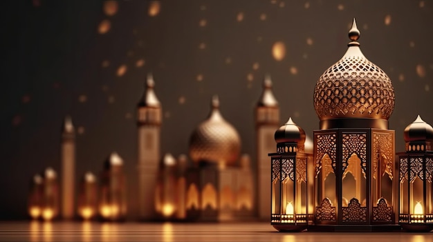 Een achtergrond met een lantaarn en de woorden Ramadan erop als achtergrondafbeelding van hoge kwaliteit