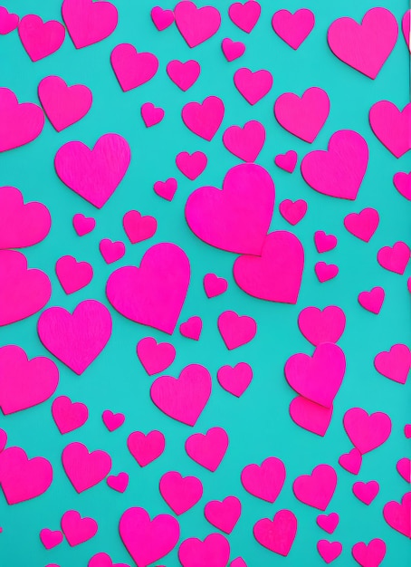 Een achtergrond met roze hartjes en het woord liefde erop
