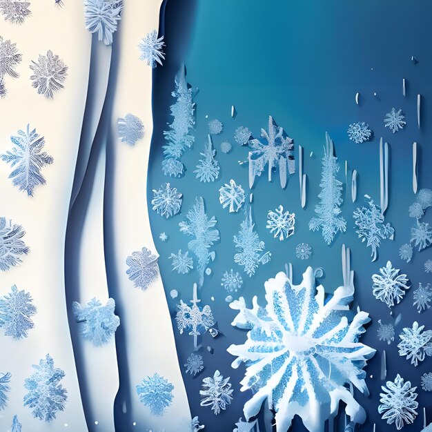 Een achtergrond van sneeuwvlokken en ijspegels met een winterthema 3